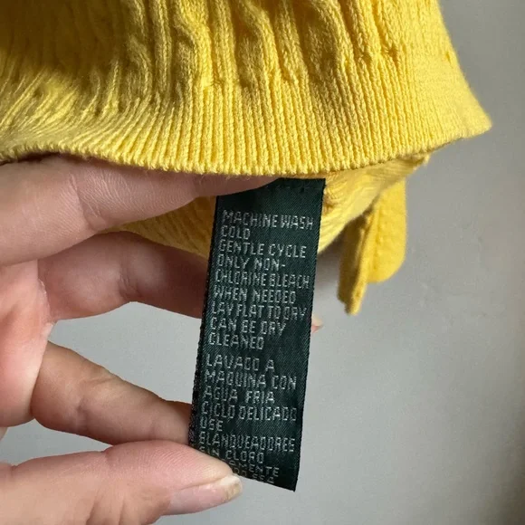Lauren Ralph Lauren Yellow Cable Knit Cardigan Preppy Classic Academia L Cozy - Picture 3 of 4